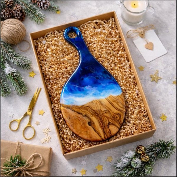 Ocean Resin Olive Wood Cutting Board Set | Coastal… | JustTrueArts