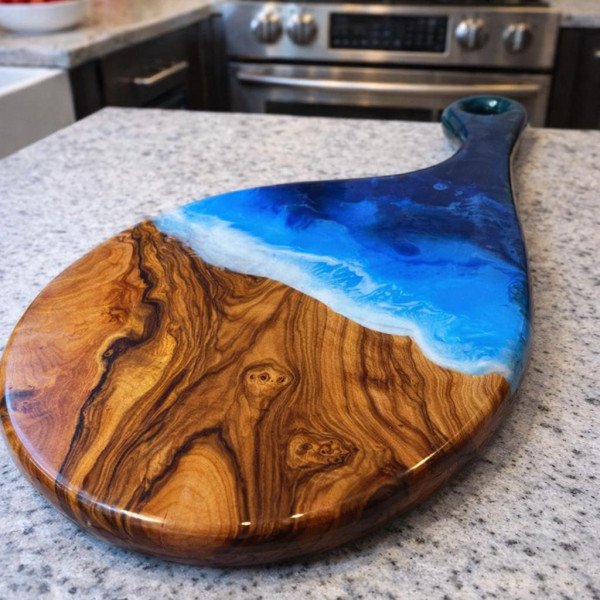 Ocean Resin Olive Wood Cutting Board Set | Coastal… | JustTrueArts
