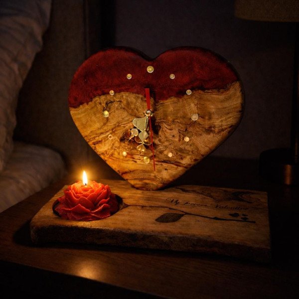 Free Personalization | Heart Wood Resin Clock with… | JustTrueArts