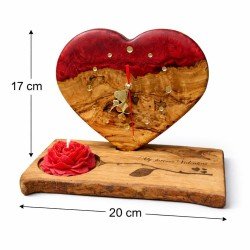 Free Personalization | Heart Wood Resin Clock with Red Candle Holder ??? Romantic Couple Gift