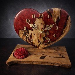 Free Personalization | Heart Wood Resin Clock with Red Candle Holder ??? Romantic Couple Gift
