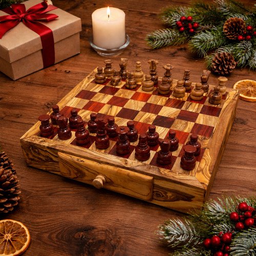 Olive Wood Chess Set With Drawer | Personalized Gift | JustTrueArts