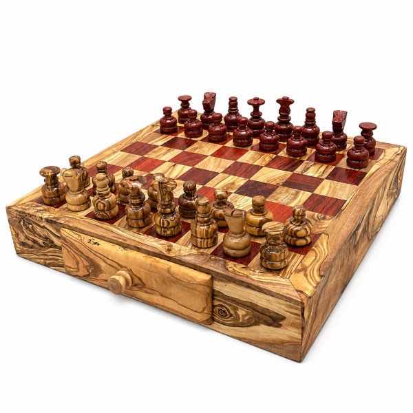 Olive Wood Chess Set With Drawer | Personalized Gift | JustTrueArts