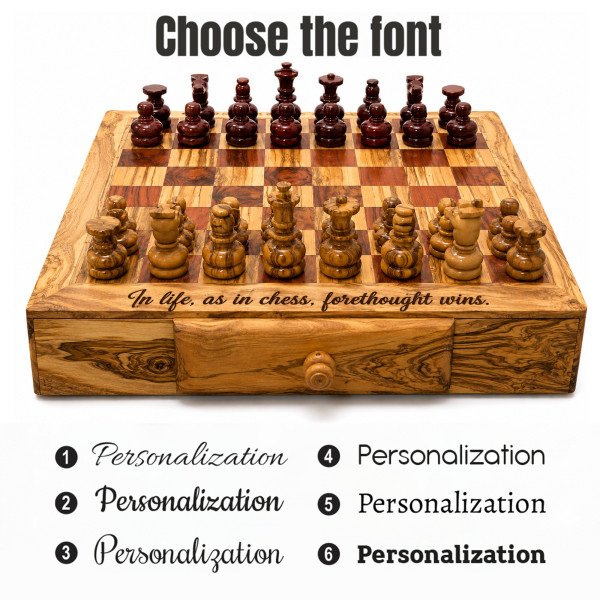 Olive Wood Chess Set With Drawer | Personalized Gift | JustTrueArts