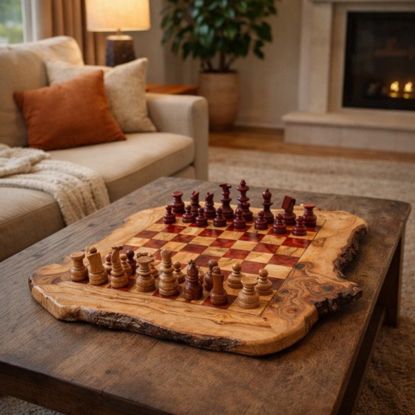 Live Edge Wooden Chess Set | Rustic Natural Wood… | JustTrueArts