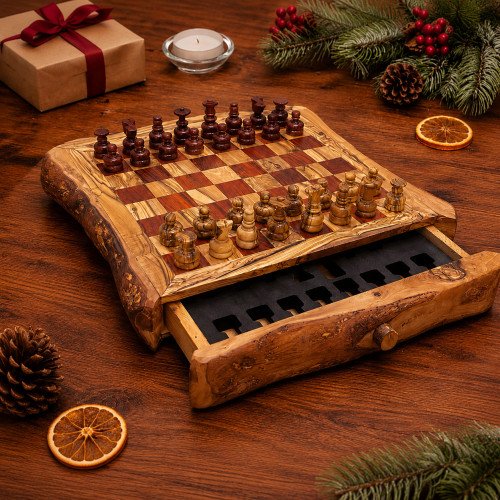 Olive Wood Chess Set With Drawer | Personalized Gift | JustTrueArts