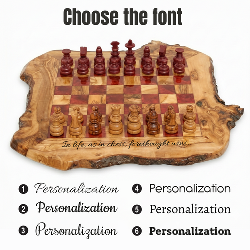 Live Edge Wooden Chess Set | Rustic Natural Olive Wood Game, Free Personalization