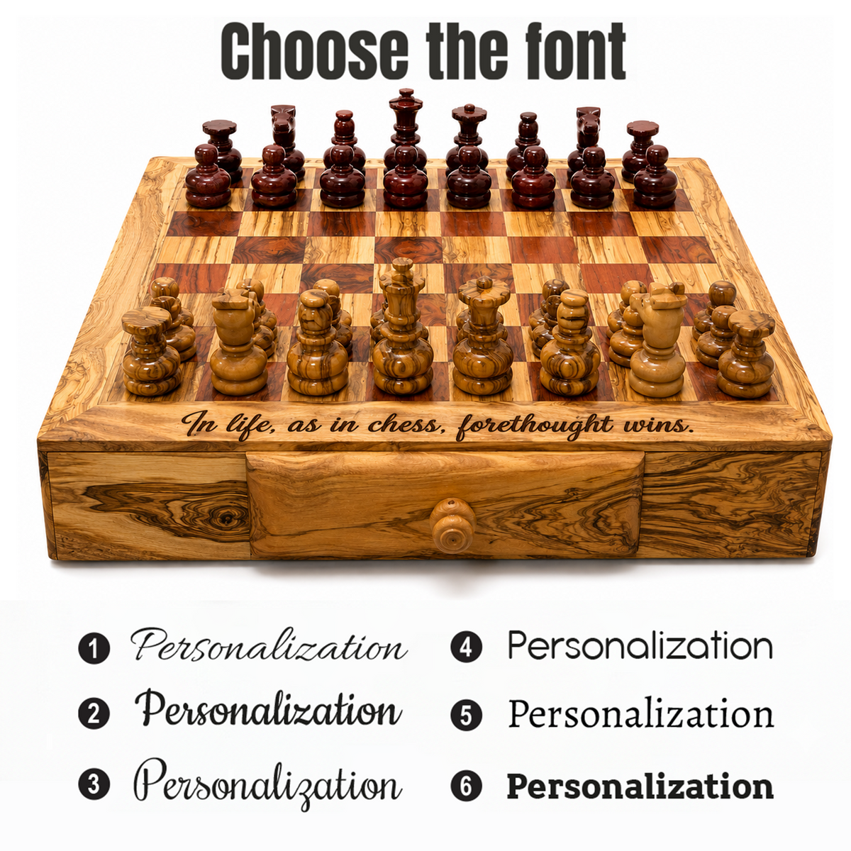 Personalized Wooden Chess Board with Storage Drawers, Handmade Chess Set