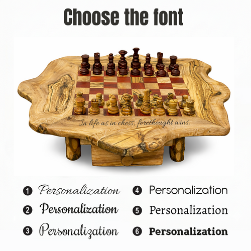 Live Edge Wooden Chess Set With Drawers | Rustic Natural Wood Game, Free Personalization