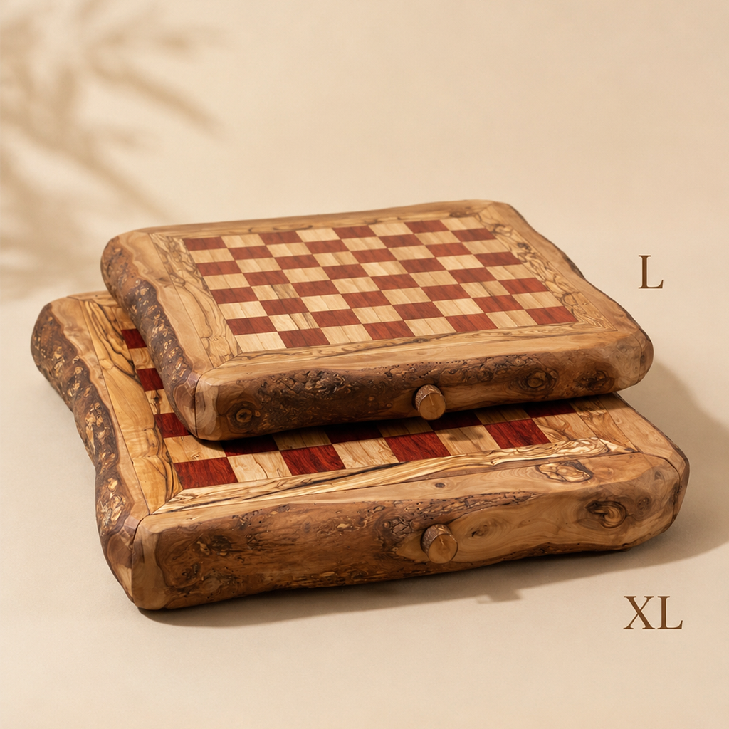 Live Edge Wooden Chess Set With Drawer | Rustic Natural Wood Game, Free Personalization