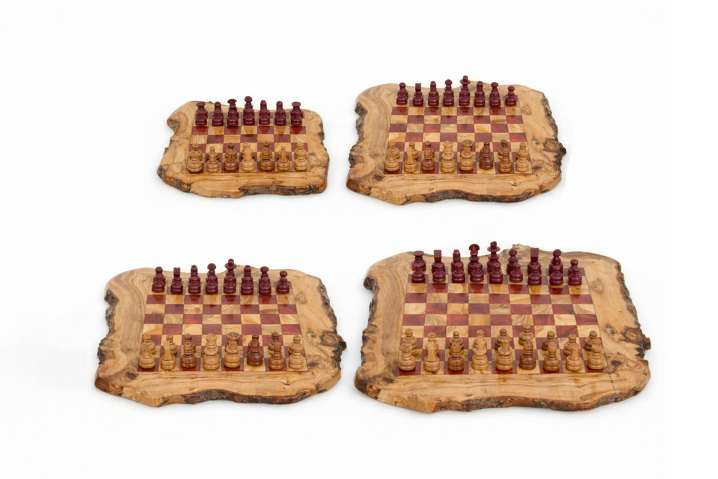 Live Edge Wooden Chess Set | Rustic Natural Olive Wood Game, Free Personalization