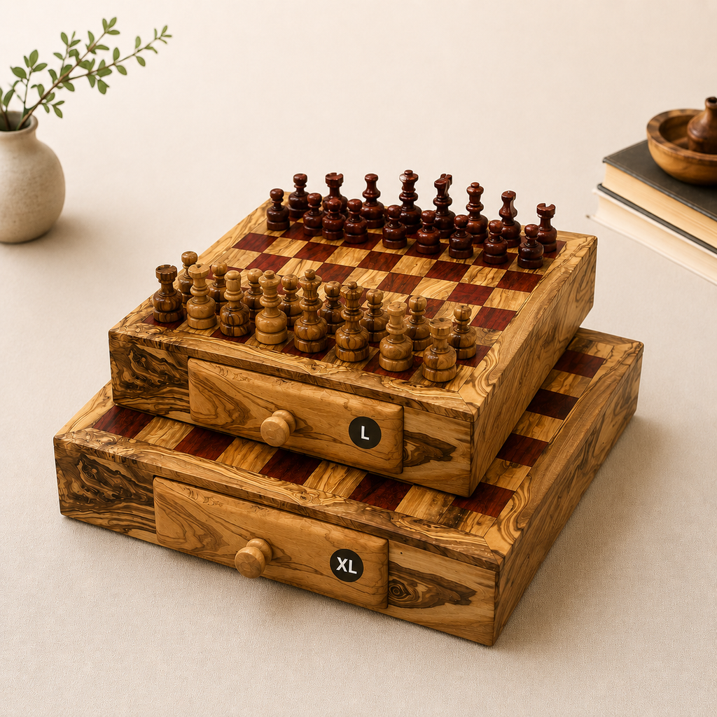 Personalized Wooden Chess Board with Storage Drawers, Handmade Chess Set